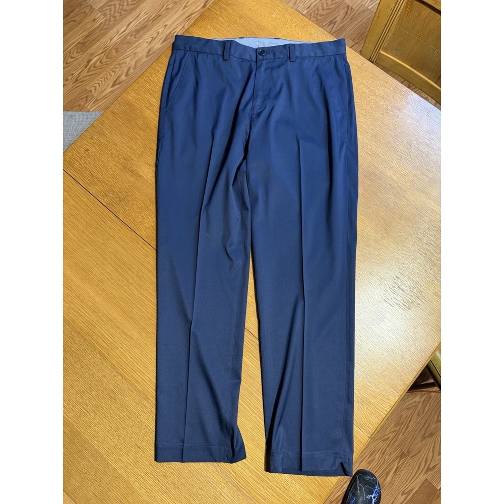 Brooks Brothers Dress Pants 35x30 Navy Stretch Flat‎ Front Golf Mens Performance